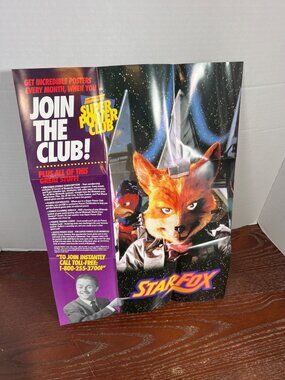 Vintage Starfox Nintendo Super Power Club Promo Poster 1993 Double-Sided